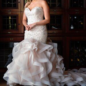 Blake Strapless Champagne Blush Beaded Mermaid Wedding Gown and Veil - Sz 12